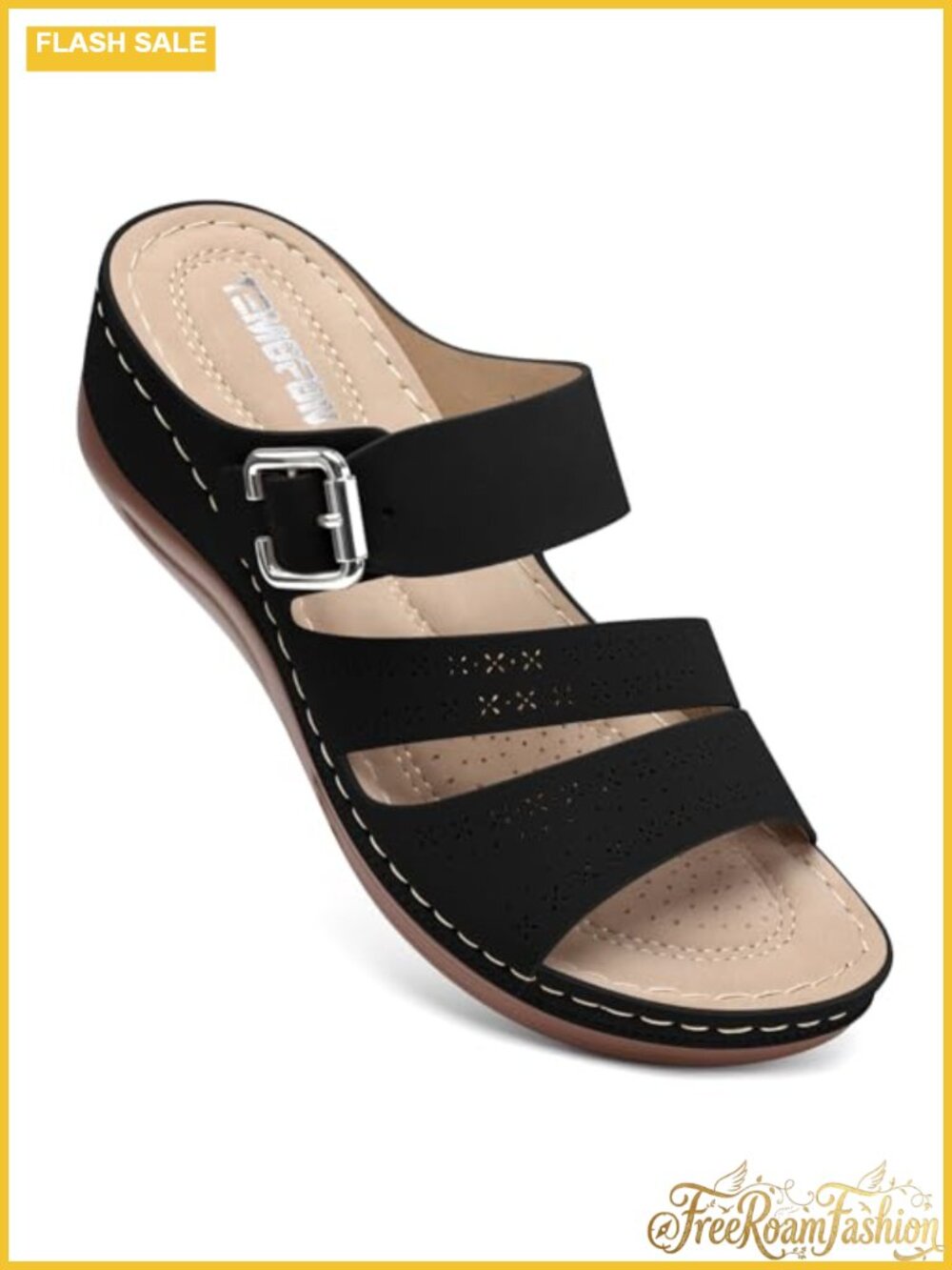Faux Leather Wedge Sandals Slip On Open Toe Platform Comfortable Dressy Summer